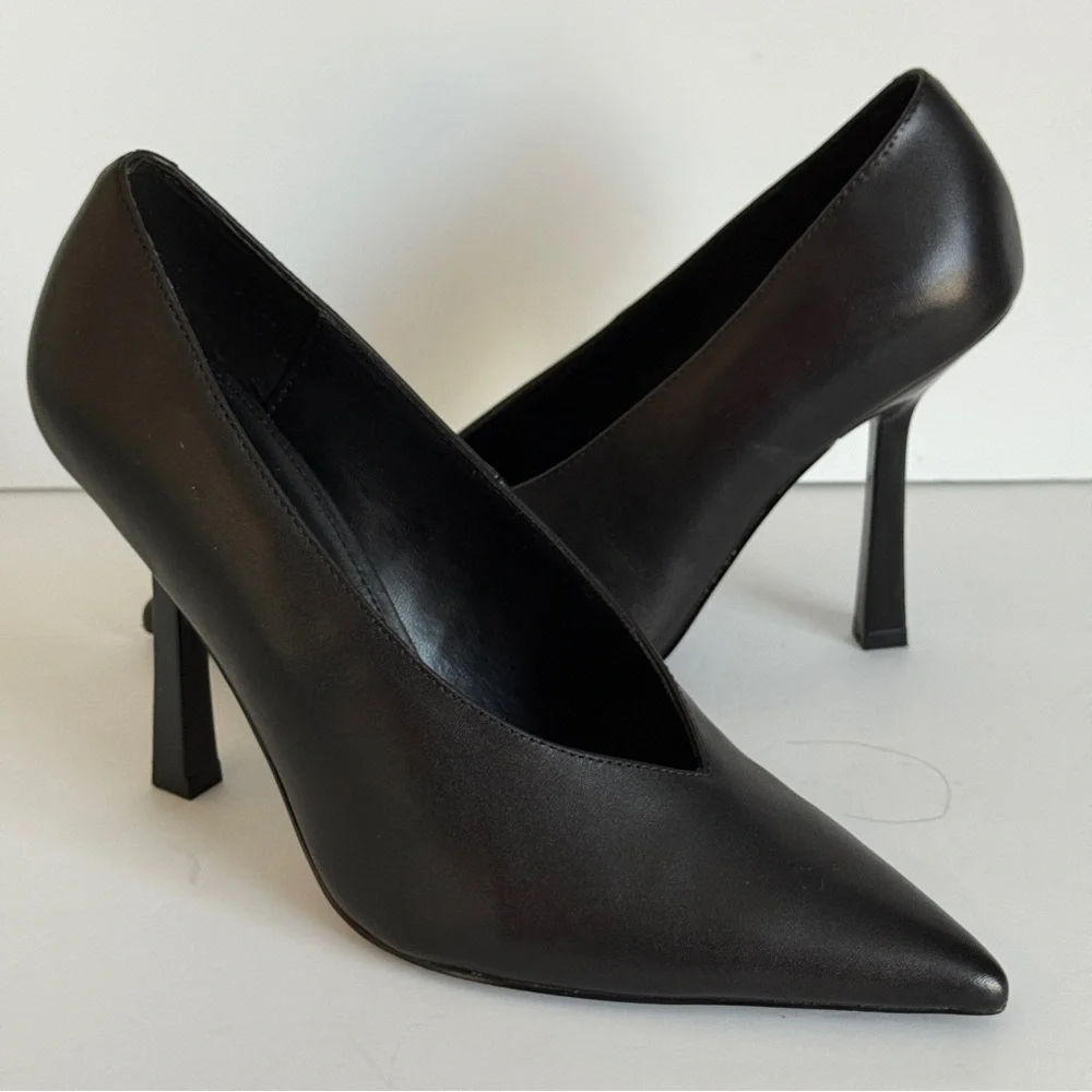 Steve Madden Sedona Stiletto Heel Pump Black Leather Size 8.5M - Picture 1 of 11